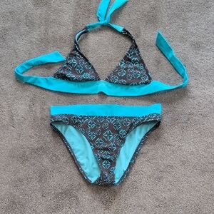 Brown and Blue Geometric Bikini Set